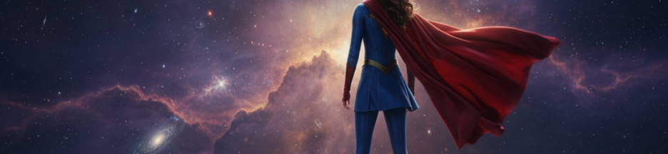 Héroïne similaire à Supergirl sous un ciel cosmique
