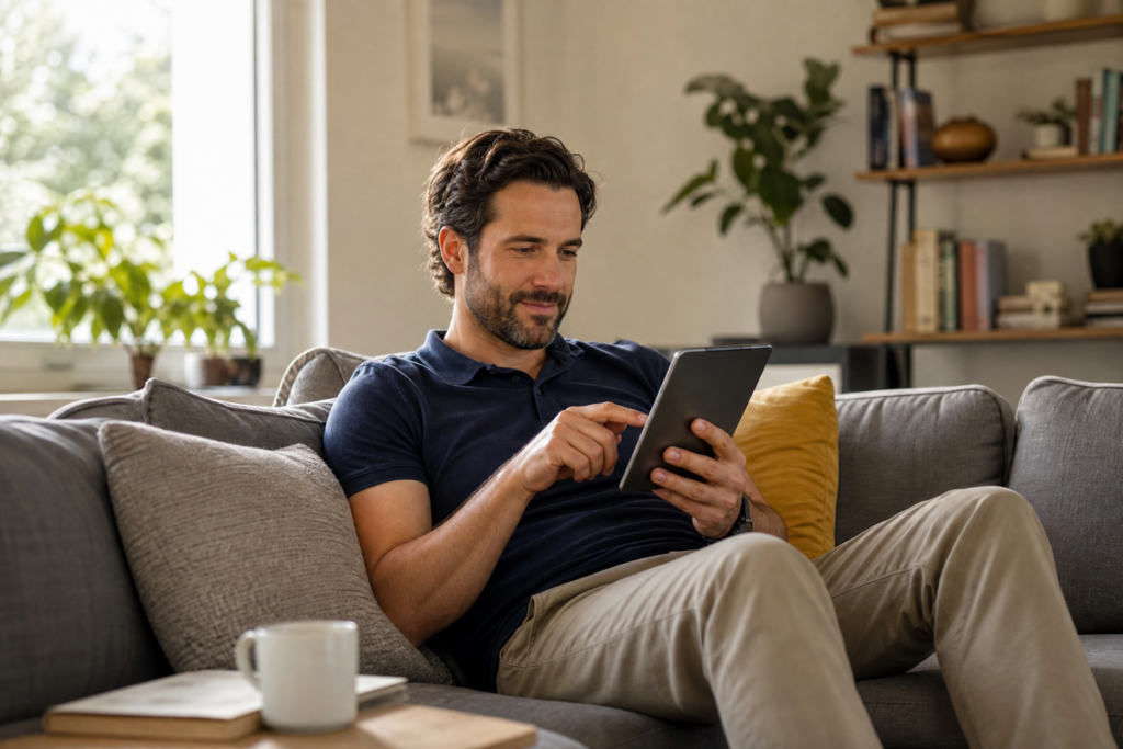 Un homme avec sa tablette
