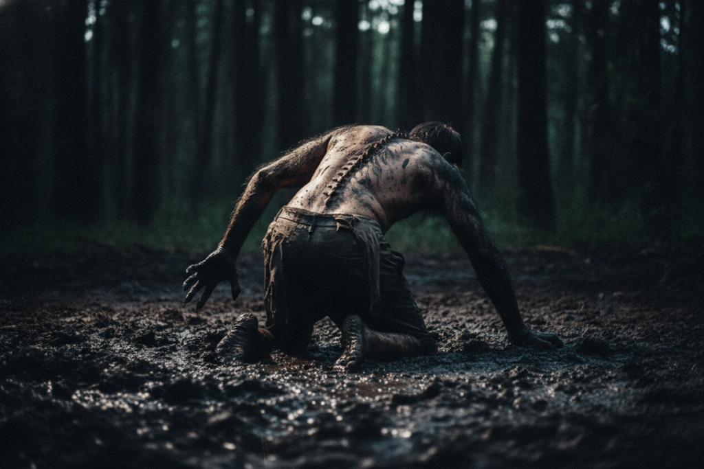 Un homme qui se change en loup-garou rappelant Werwulf