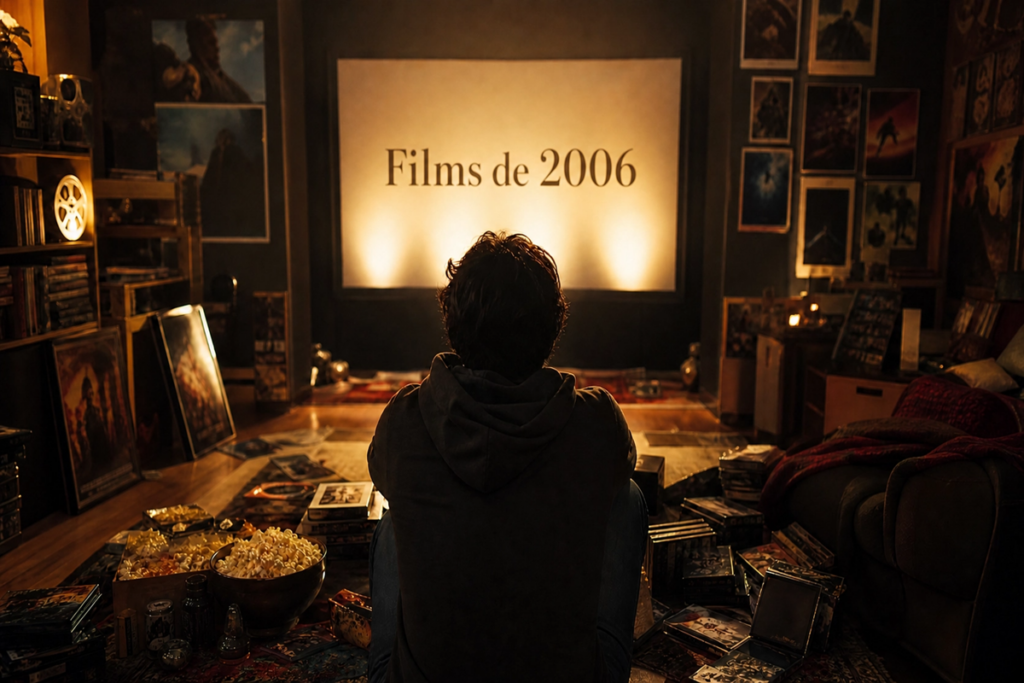 Montage nostalgique avec écran affichant « Anniversaires de films »