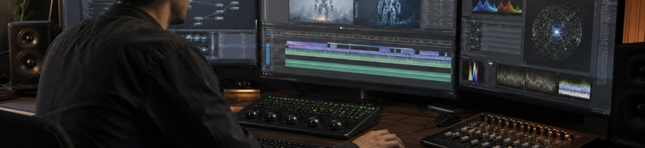 Monteur vidéo utilisant l’intelligence artificielle en post-production