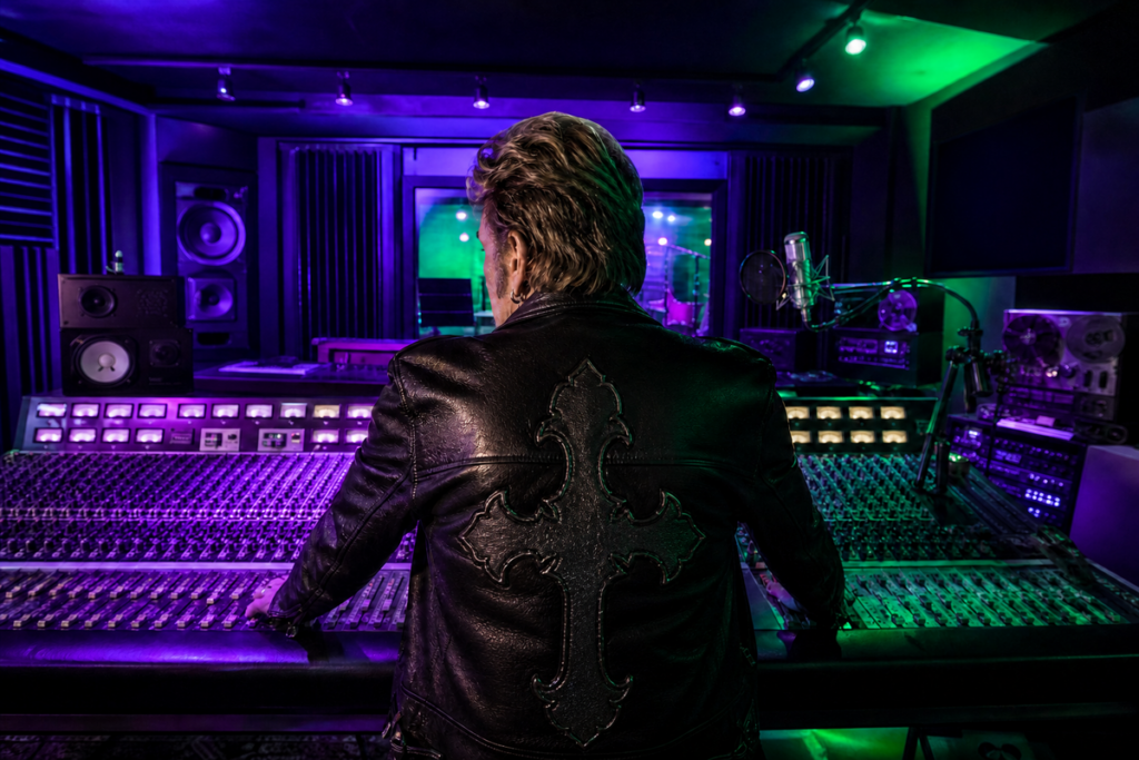 Plan de film évoquant un biopic Johnny Hallyday