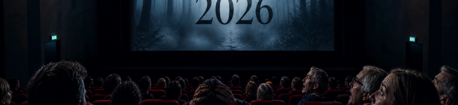 Salle de cinéma avec écran affichant « Films d’horreur 2026 »