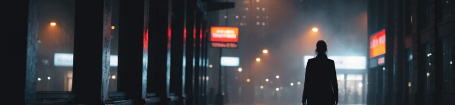 Silhouette d'une femme marchant dans une rue la nuit