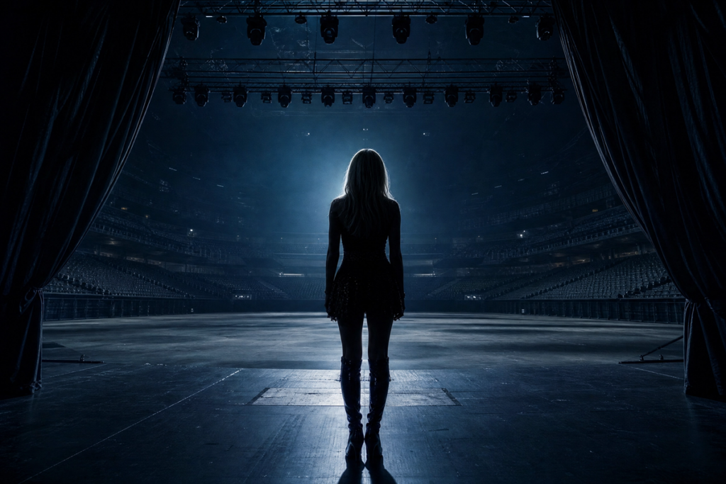 Silhouette d’une icône pop féminine rappelant Madonna
