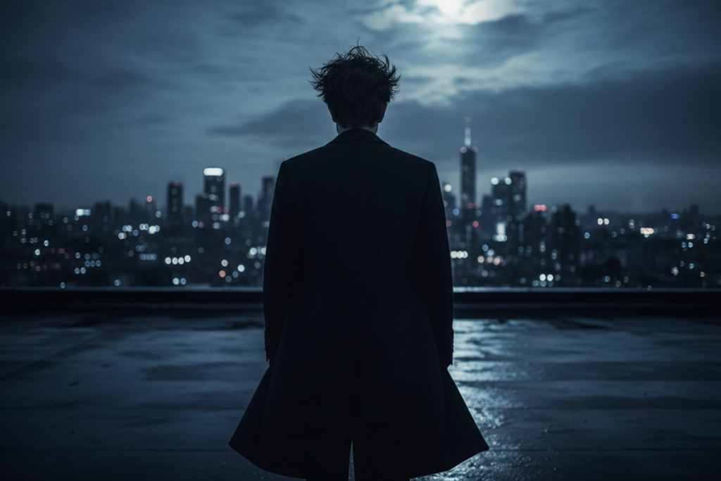 Silhouette masculine de dos rappelant Robert Pattinson 