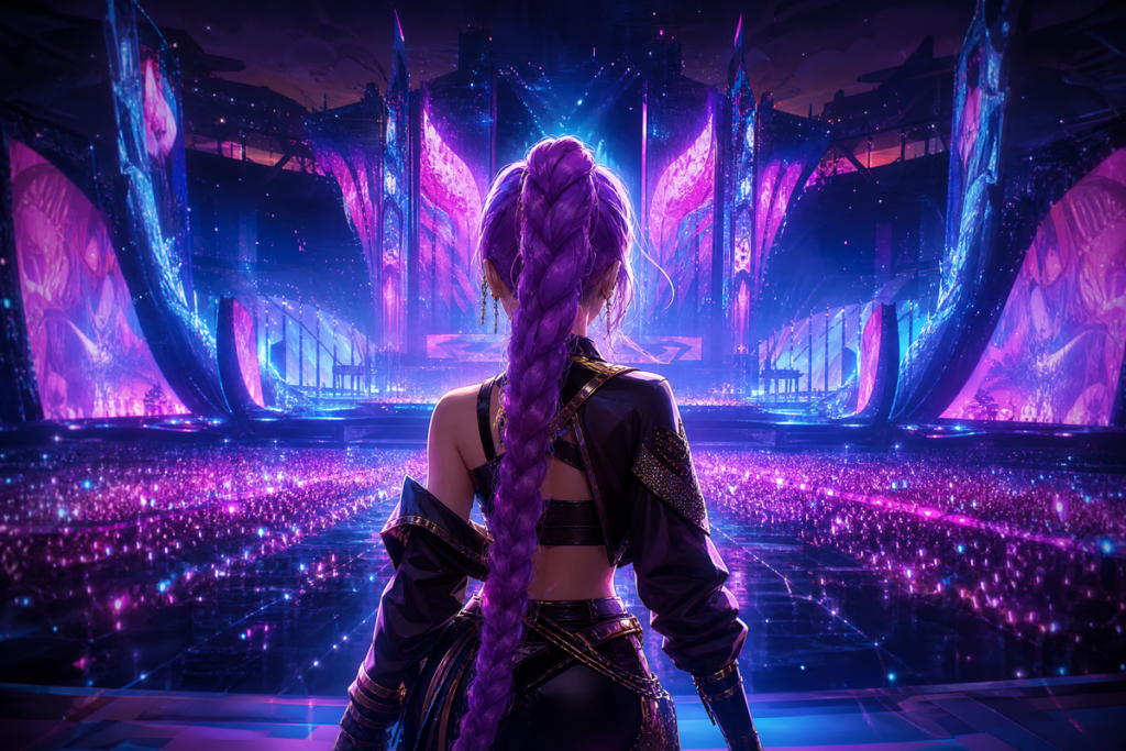 Star K-pop rappelant Rumi de K-pop Demon Hunters