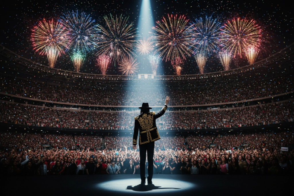 Star sur scène évoquant Jaafar Jackson dans Michael