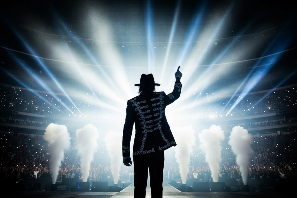 Un chanteur de dos rappelant l’allure de Michael Jackson
