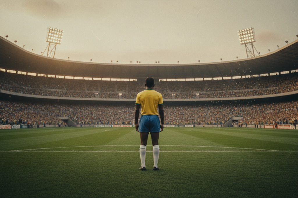 Un footballeur rappelant Pelé vu de dos