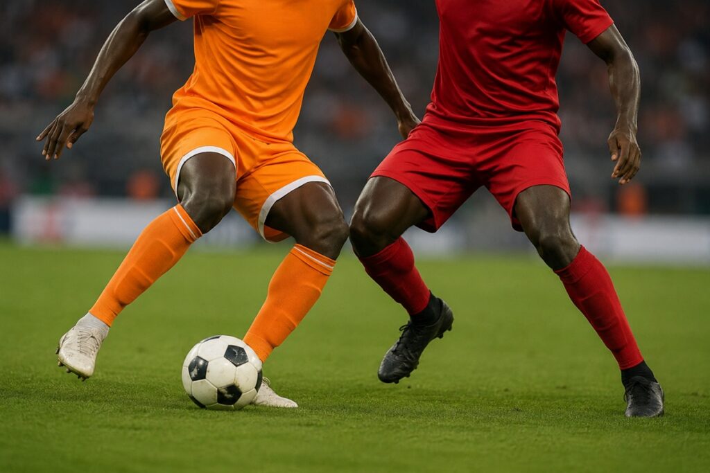 Action entre deux joueurs de foot
