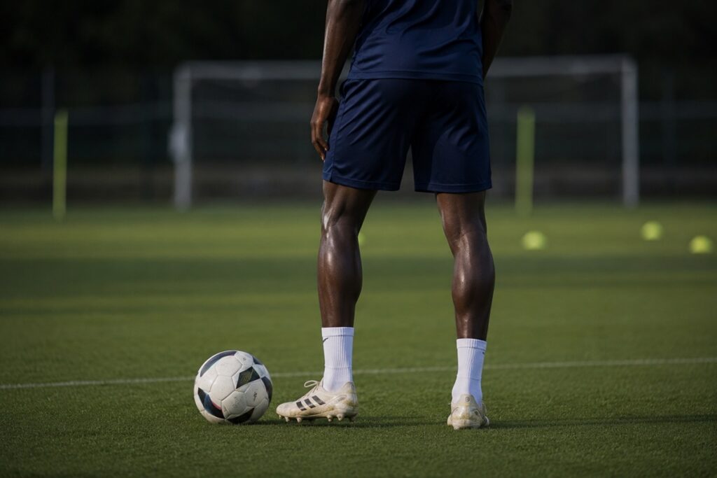 Un joueur de foot avec un ballon similaire à Eduardo Camavinga
