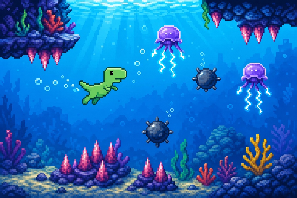 Gameplay d’un jeu comme Dino Swim