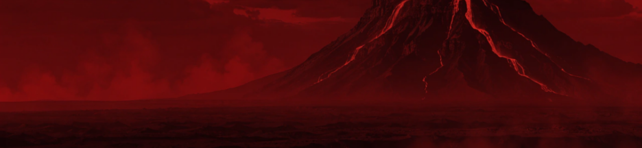 Forteresse sombre au bord d'un volcan en éruption rappelant la série Anneaux de Pouvoir