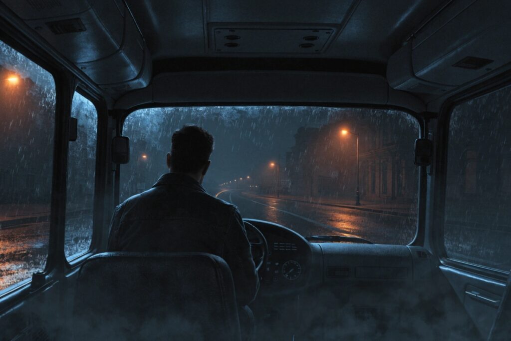 Un homme au volant d’un bus