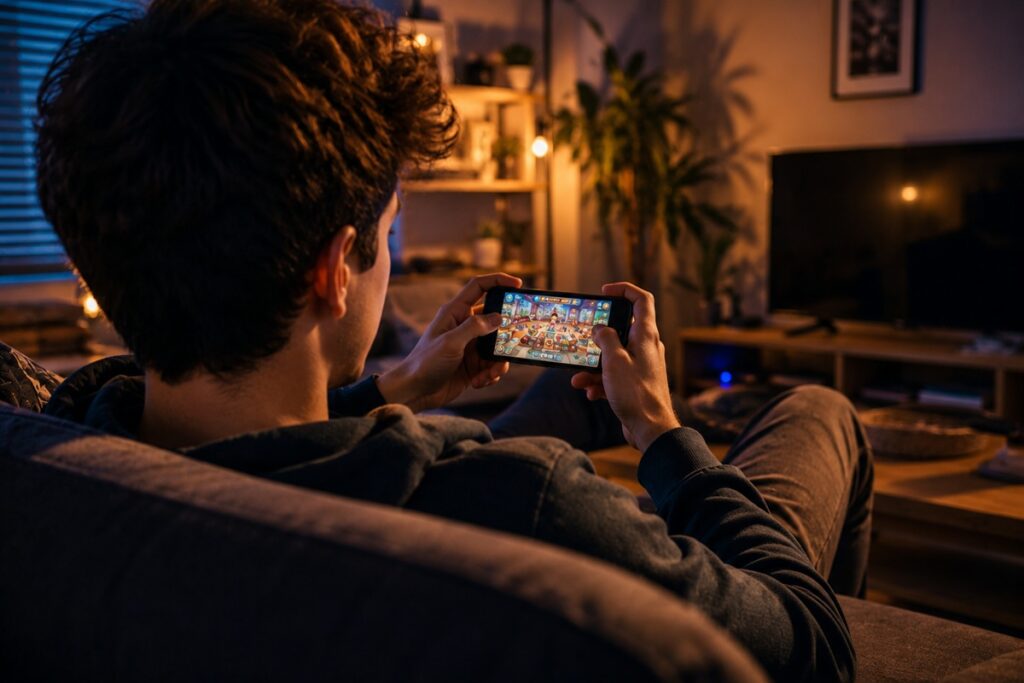 Un adolescent qui joue sur son smartphone