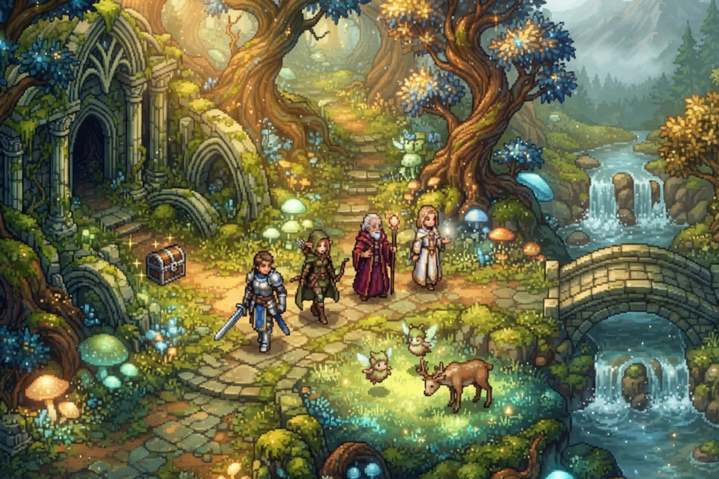 Gameplay d’un RPG pixel-art similaire à Guardian Maiden