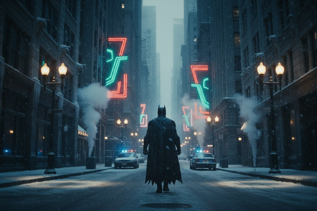 Homme en costume de chauve-souris vu de dos