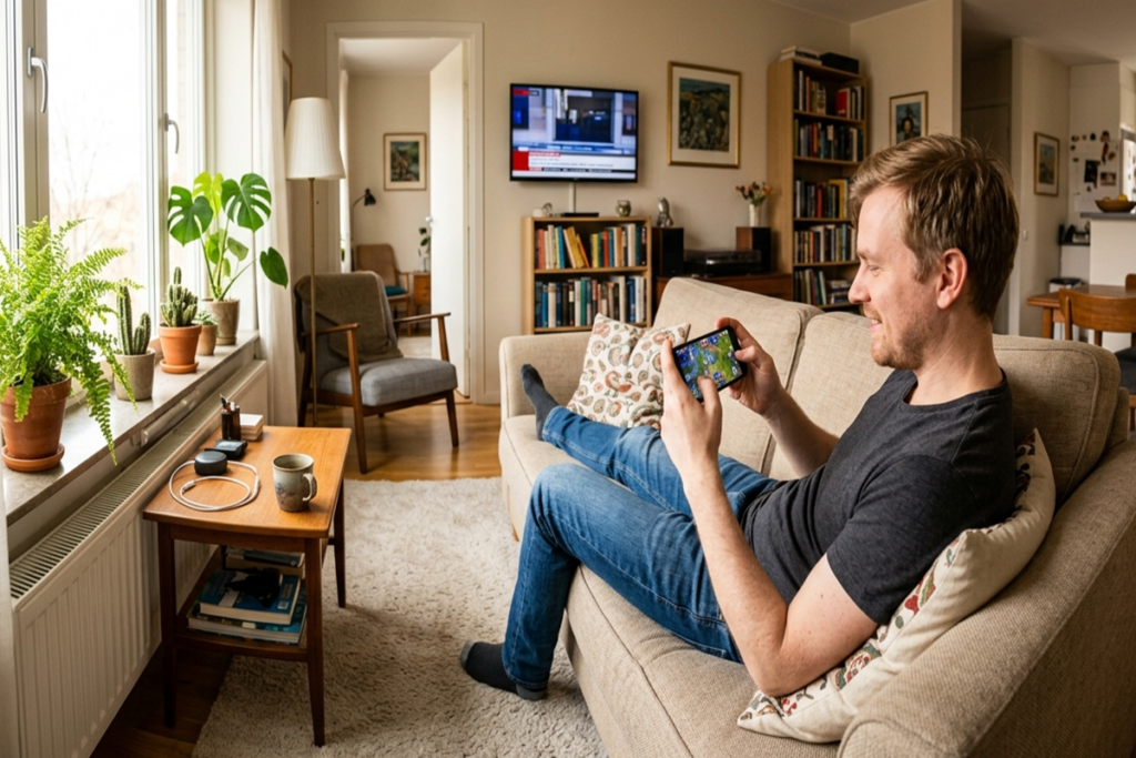 Un homme qui joue sur son smartphone