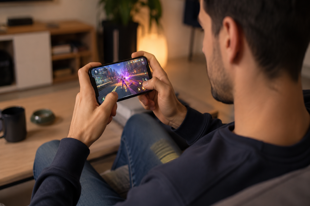 Un homme qui joue aux jeux mobiles