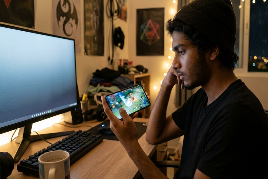 Un joueur sur son smartphone