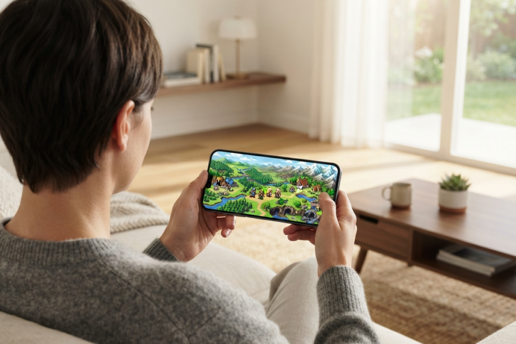 Un joueur de RPG sur son smartphone