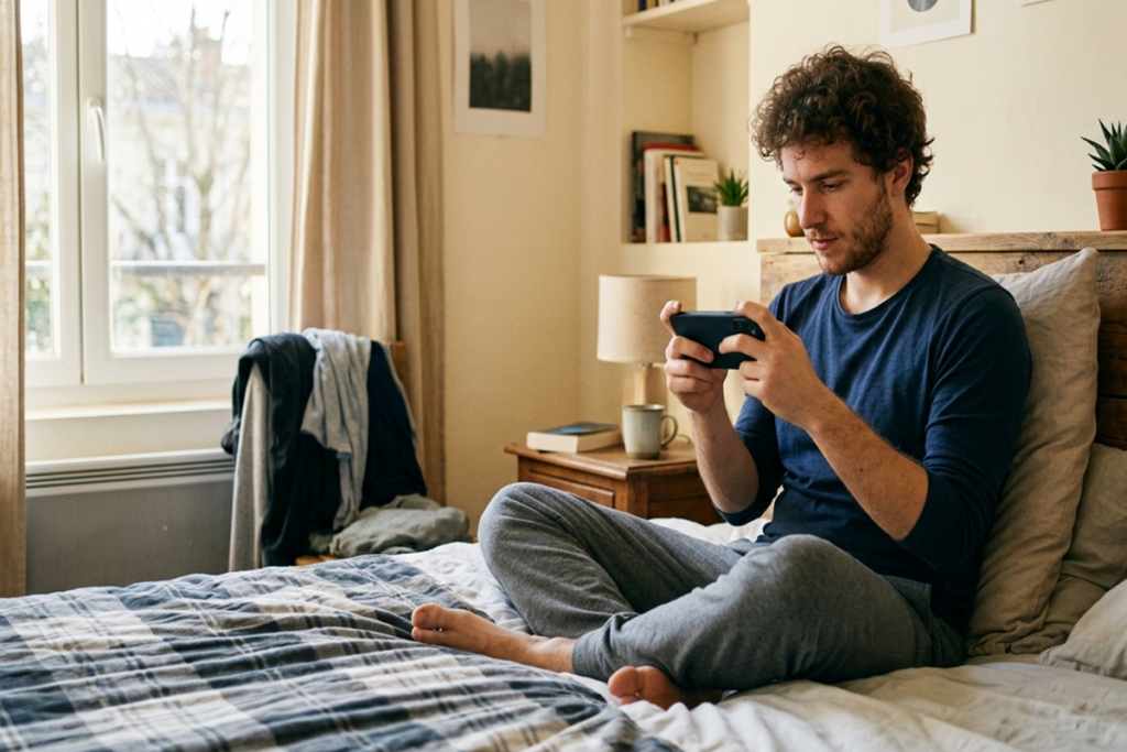 Un joueur sur son smartphone