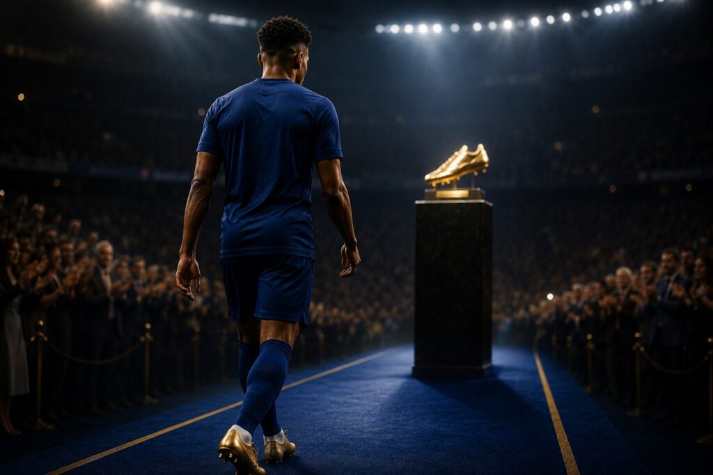 Un joueur qui s’avance vers un soulier d’Or