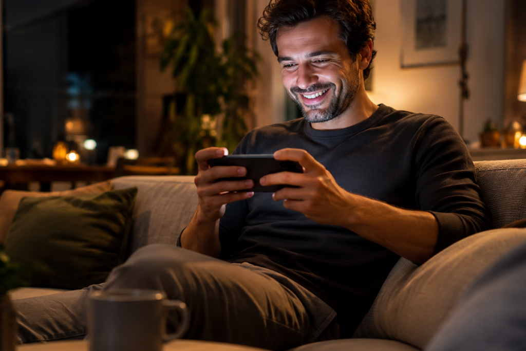 Un homme qui joue sur son smartphone