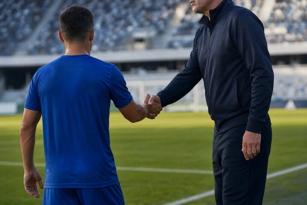 Un joueur de foot et un entraîneur