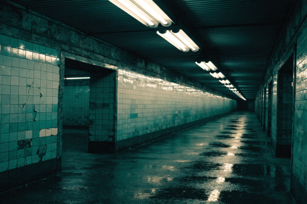 Un couloir de métro désert évoquant le Berlin des années 1980