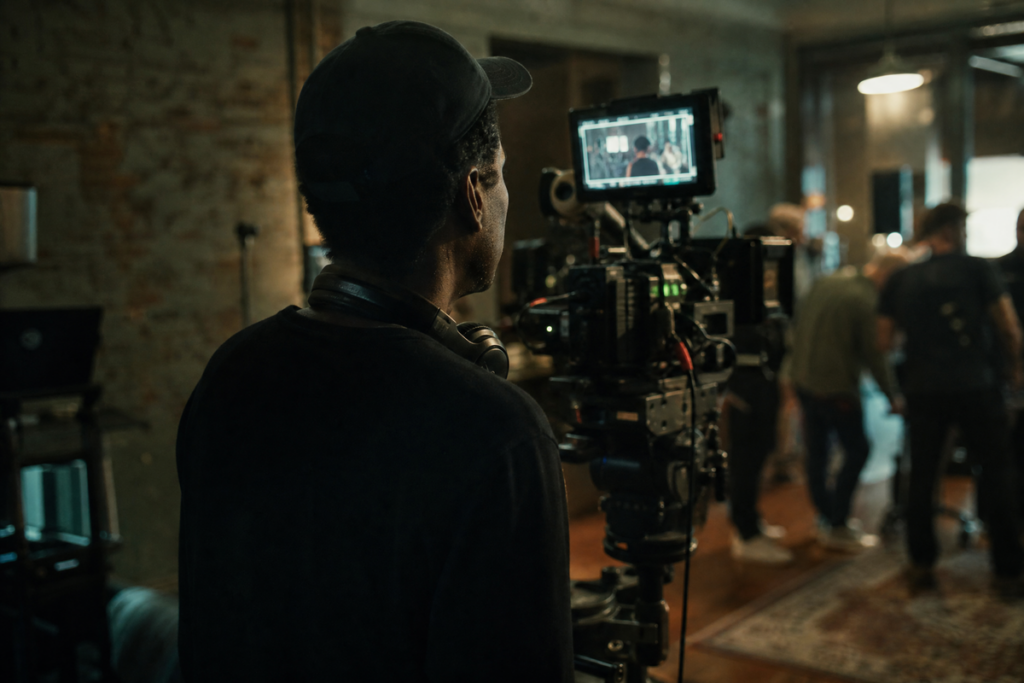 Réalisateur afro-américain sur un plateau de tournage