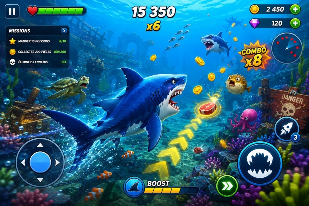 Jeu mobile sur les requins