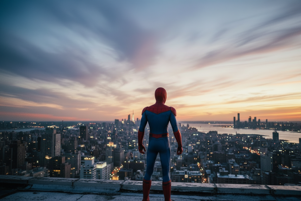 Super-héros sur le toit d’un bâtiment de New-York