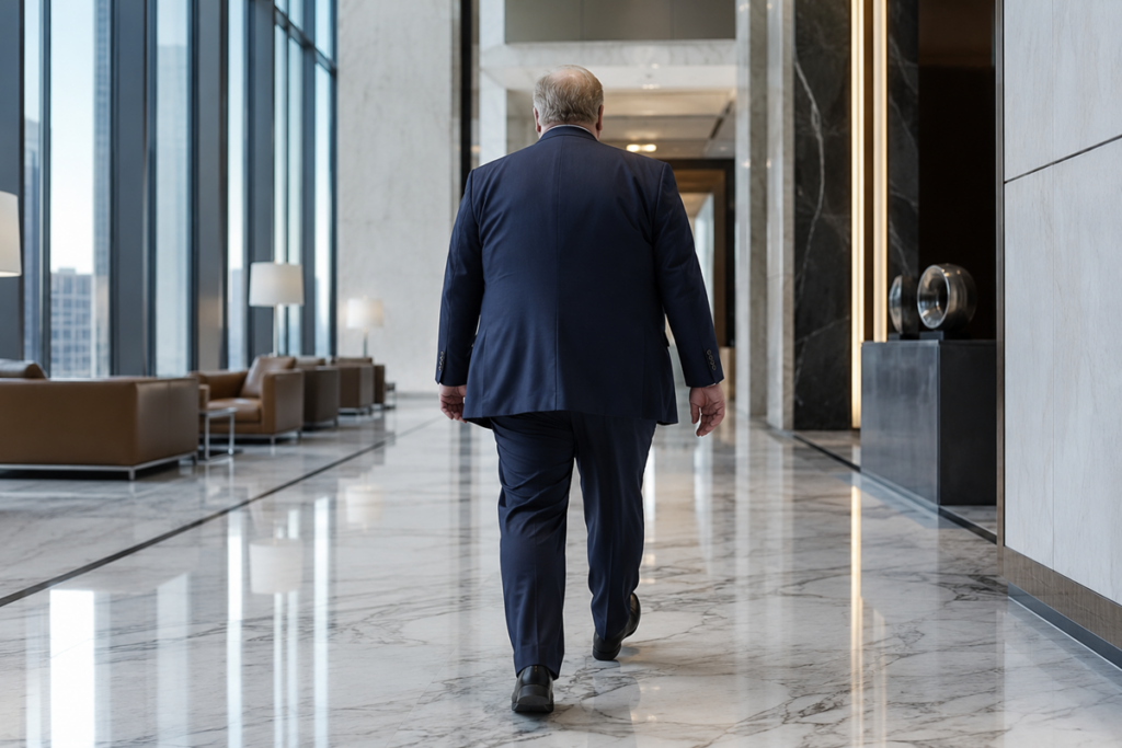 Un dirigeant traversant les couloirs d’une entreprise