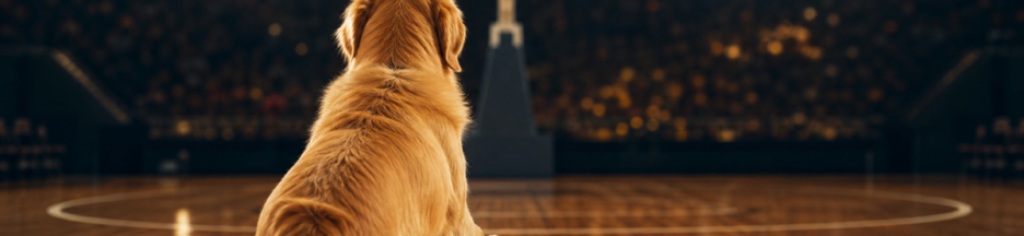 Un golden retriever tenant un ballon de basketball