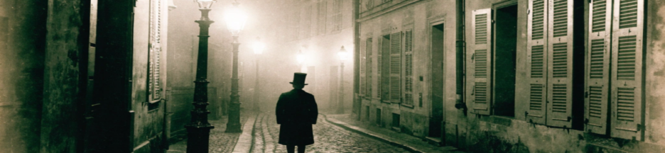 Silhouette en manteau et chapeau haut de forme au fond d’une ruelle sombre