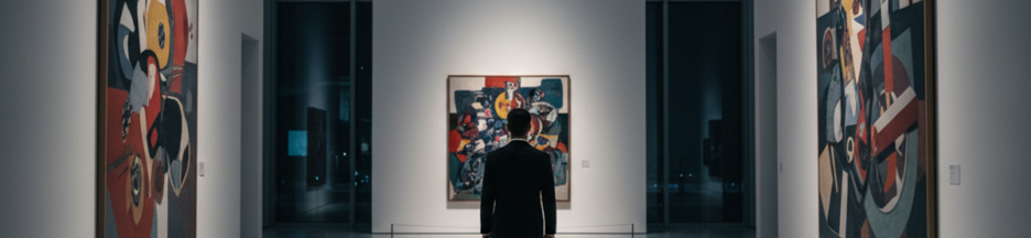 Un homme élégant marchant dans un musée d'art contemporain
