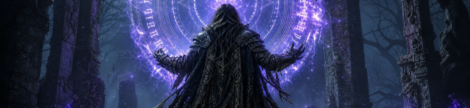 Un mage face à un immense cercle de runes lumineuses