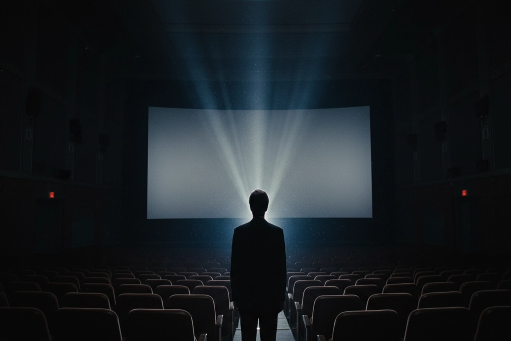 Un réalisateur face à un écran de cinéma