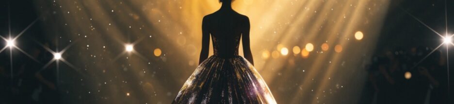 Une silhouette féminine sur un tapis rouge illuminé