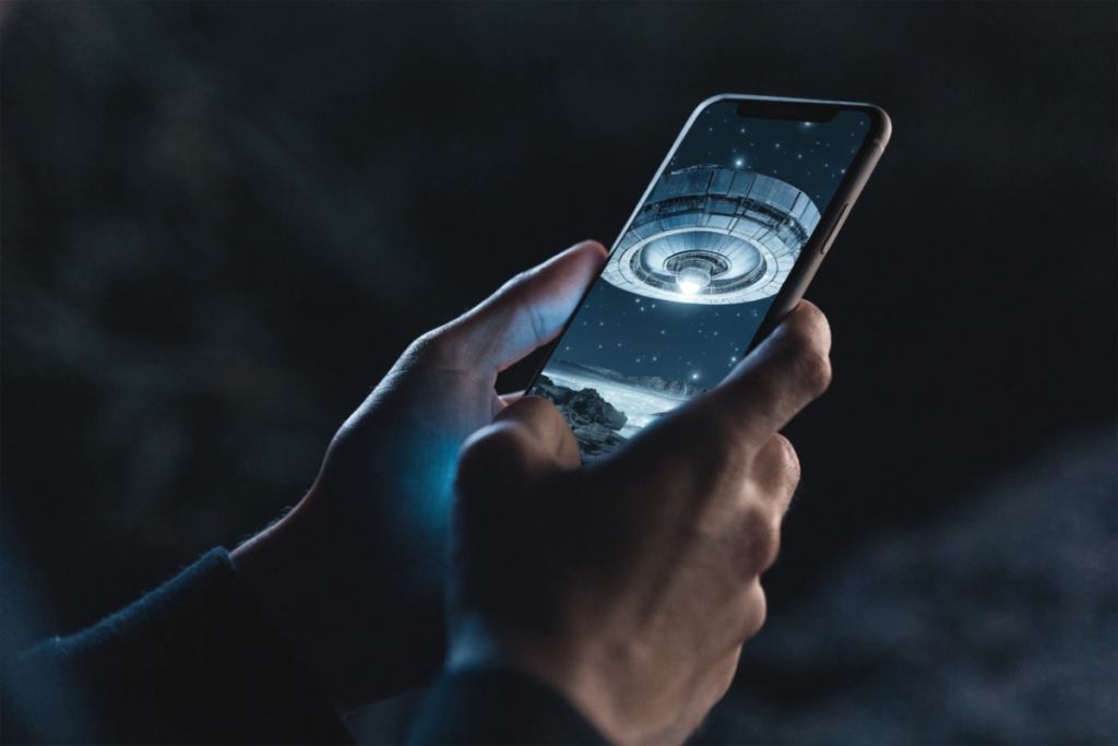 Smartphone diffusant une scène spatiale, évoquant Alien: Romulus 2