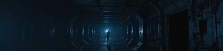 Silhouette dans un couloir sombre de vaisseau spatial, évoquant Alien: Romulus 2