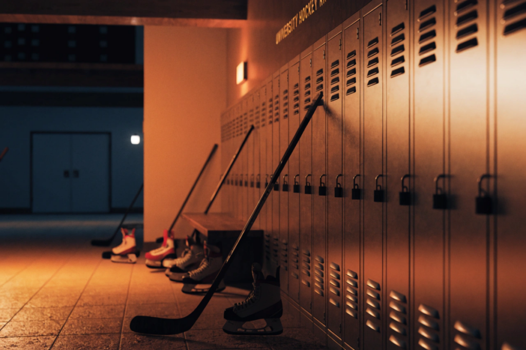 Un vestiaire sportif de campus universitaire 