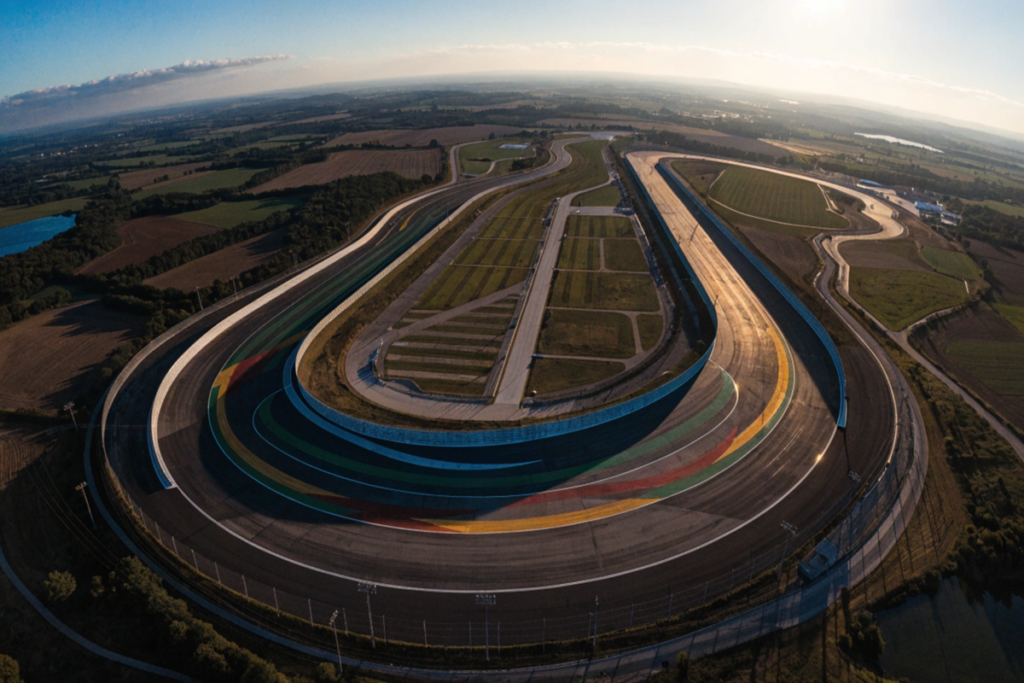 vue aérienne d’un circuit NASCAR rapellant l’univers de Days of Thunder 2