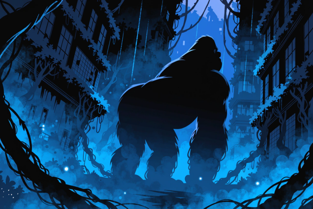 Silhouette de gorille, évoquant le personnage de Gorilla Grodd dans DC Crime