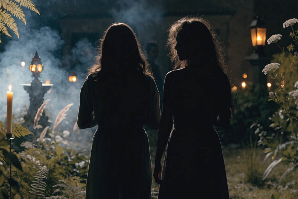 Deux silhouettes féminines, évoquant les soeurs Owens dans Les Ensorceleuses 2