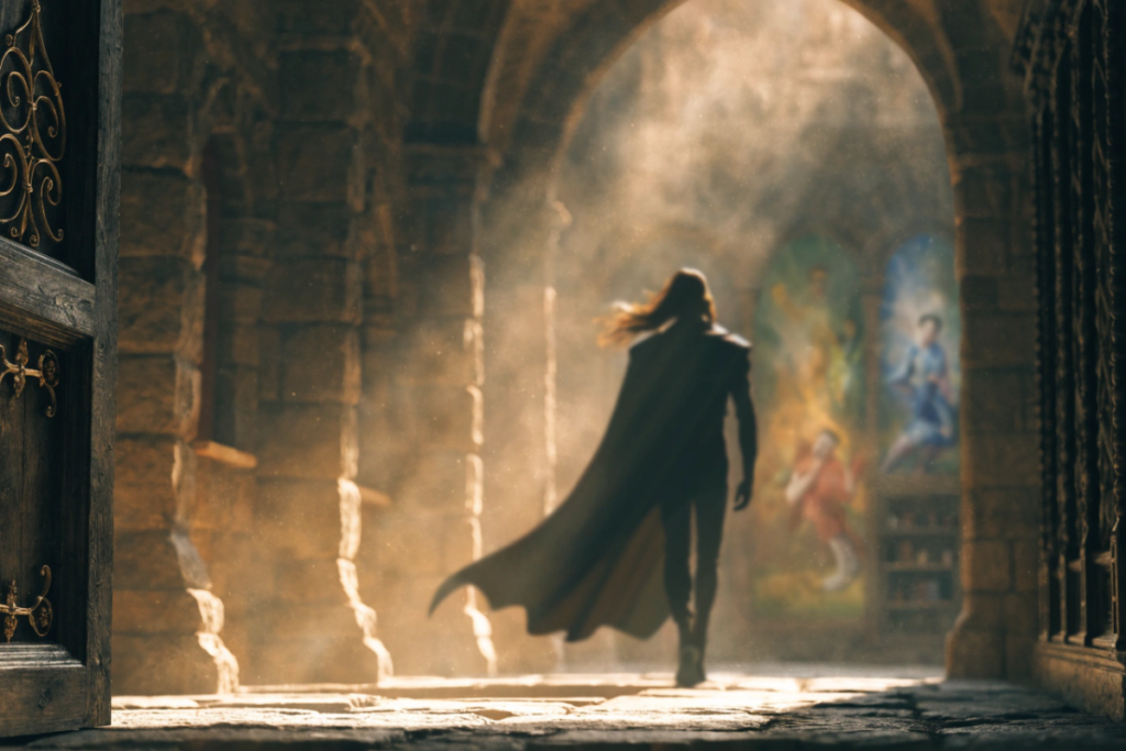Silhouette dans un couloir de château évoquant l'univers de Harry Potter