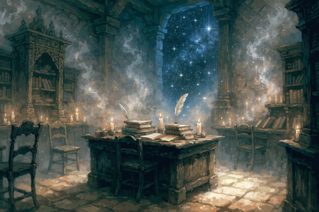 Salle de classe magique illustrant l'arrivée d'un nouveau personnage dans Harry Potter