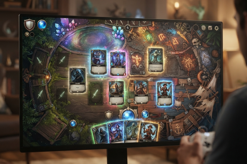 Gameplay d’un jeu de cartes comme Hearthstone